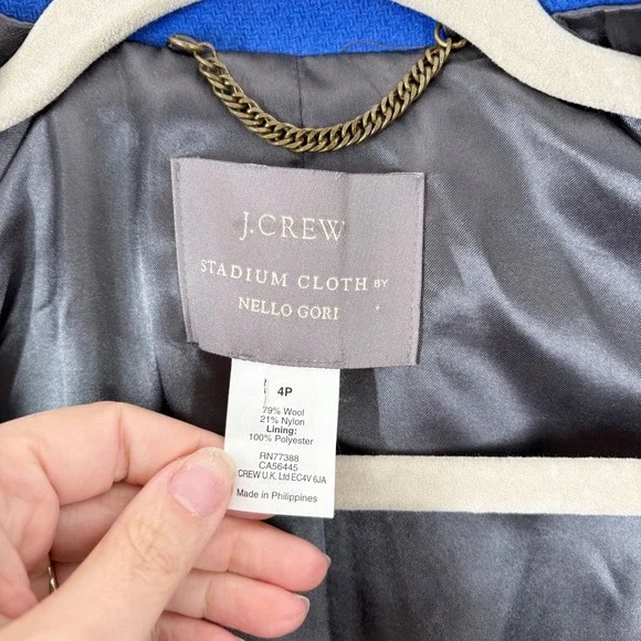 J. Crew Boulevard Trench Stadium Cloth Wool Blend Peacoat Size 4P Cobalt Blue - Picture 3 of 9